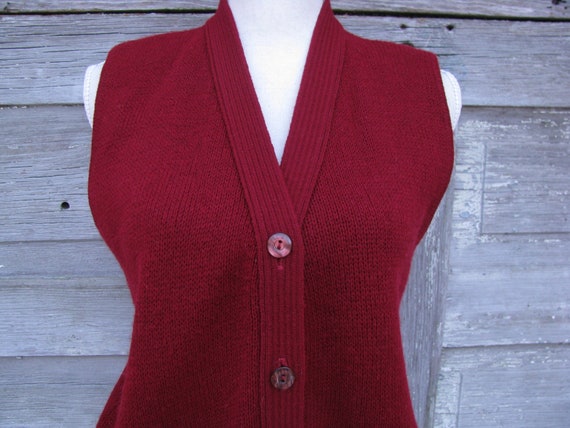 vintage Knit Button Down Sweater Vest/Cranberry R… - image 2