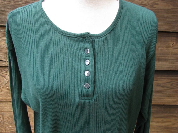 vintage Green Henley Shirt/Ribbed Knit Shirt/Long… - image 2