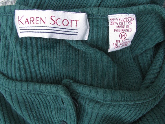 vintage Green Henley Shirt/Ribbed Knit Shirt/Long… - image 6