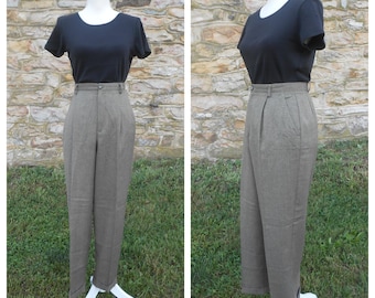 Pantalones de cintura alta de los años 90/Pantalones negros tostados plisados//cintura 28/talla 10 petite