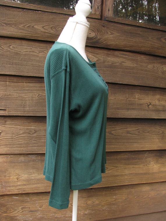 vintage Green Henley Shirt/Ribbed Knit Shirt/Long… - image 5