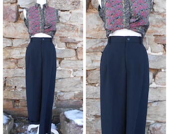 90s Black High Waist Wide Leg Pleated Trousers | Officecore Pants