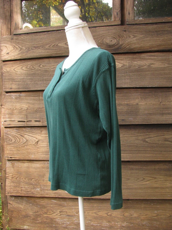 vintage Green Henley Shirt/Ribbed Knit Shirt/Long… - image 3