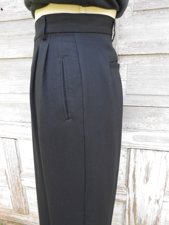 90s Black Rayon Polyester Trousers/High Waisted P… - image 3