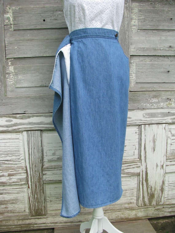 90s Denim Wrap Skirt/High Waist Midi skirt//29 wa… - image 7