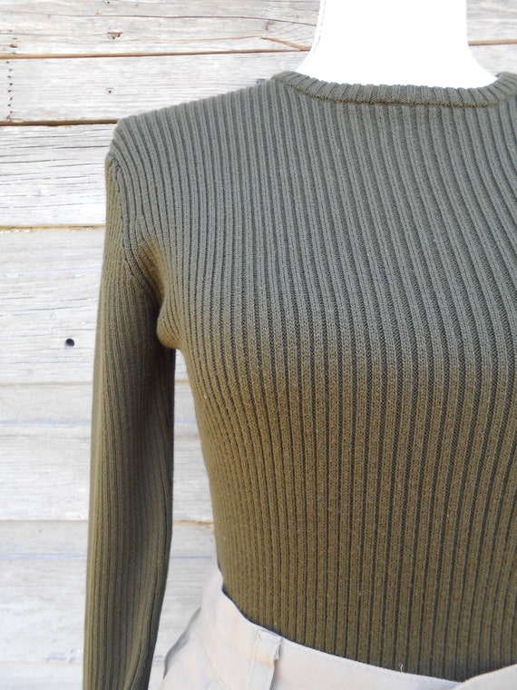 vintage Cotton blend Ribbed Top/Green Long Sleeve… - image 2