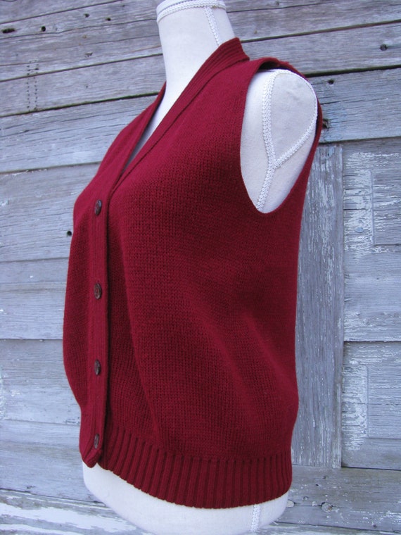 vintage Knit Button Down Sweater Vest/Cranberry R… - image 6