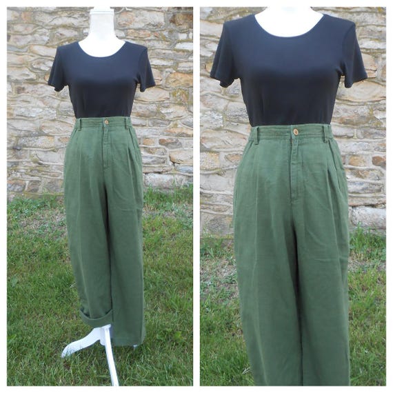 【Italy製】80〜90s linen slacks Men 100% Linen Italian style Pants Summer High Waist