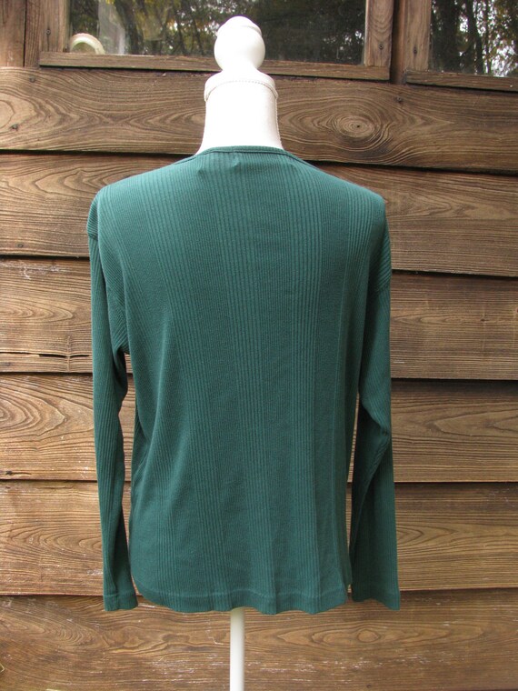 vintage Green Henley Shirt/Ribbed Knit Shirt/Long… - image 4