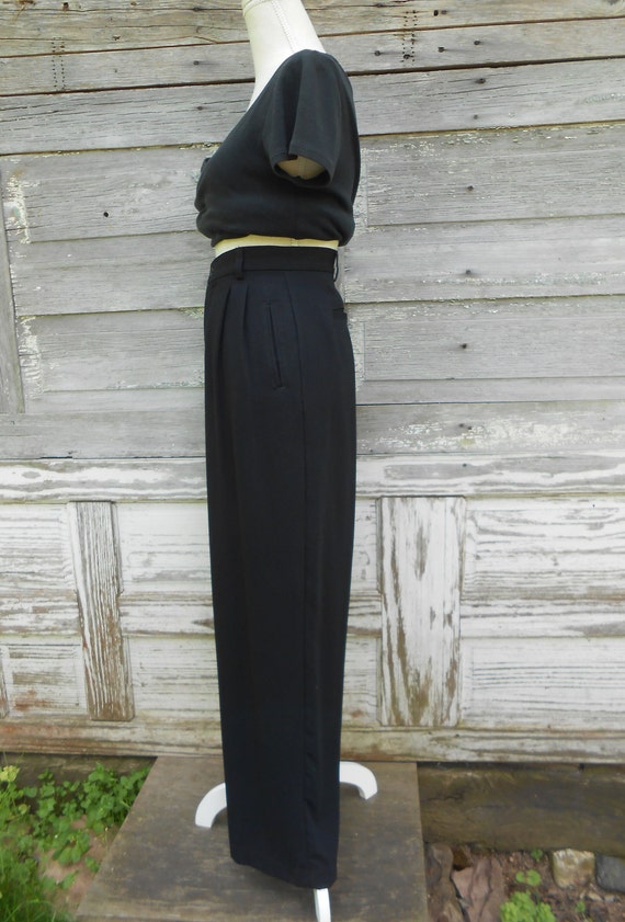 90s Black Rayon Polyester Trousers/High Waisted P… - image 2