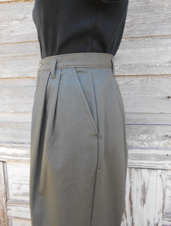 80s 90s Olive Khaki Chinos/High Waisted Pants/Min… - image 3