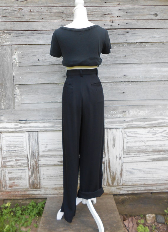 90s Black Rayon Polyester Trousers/High Waisted P… - image 5