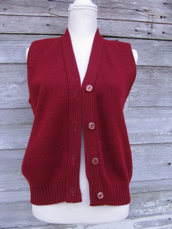 vintage Knit Button Down Sweater Vest/Cranberry R… - image 7