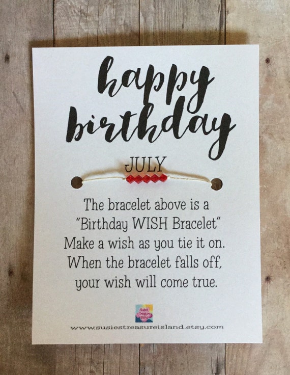 July Birthday Wish Bracelet Card Make A Wish Birthday Etsy