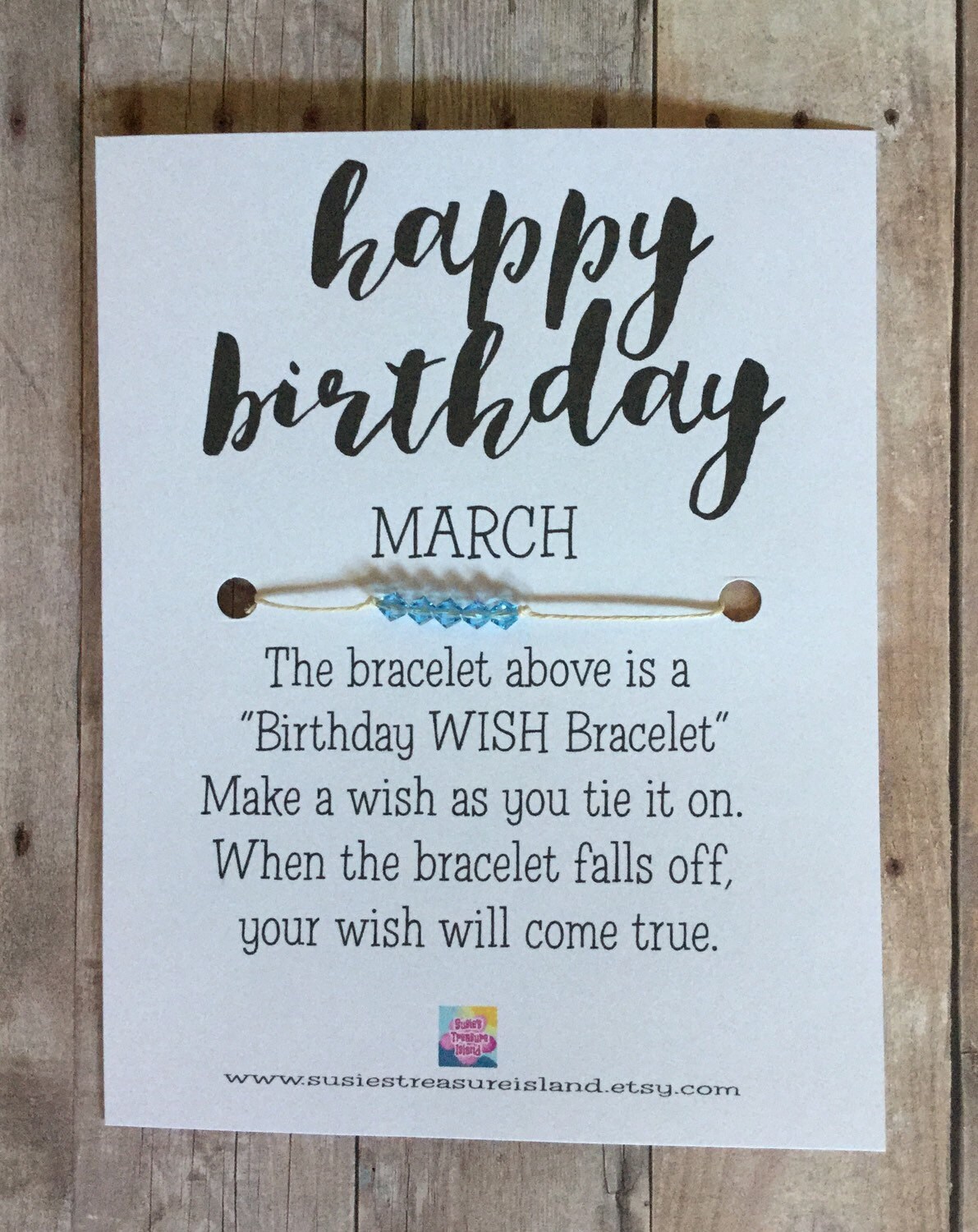 March Birthday Wish Bracelet Card Make a wish Birthday Etsy