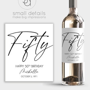 FIFTY - 50th Birthday Wine Label - Personalized Birthday Label - Birthday Gift for Women