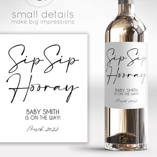 Sip Sip Hooray Wine Label Template Pregnancy Announcement Etsy