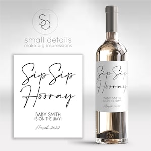 SIP SIP Hooray - Pregnancy Announcement Wine Label - Pregnancy Reveal Personalized Label