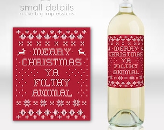 Merry Christmas Ya Fithly Animal - Home Alone - Wine Label