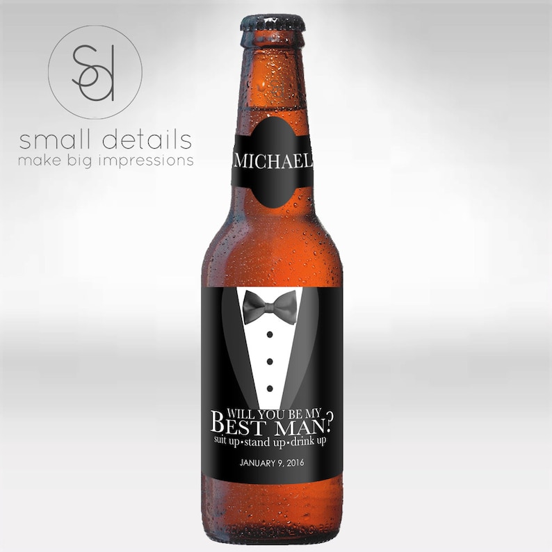 Will you be my Groomsman Best Man, Usher, or Master of Ceremonies Beer bottle labels Personalized Wedding Party bottle labels image 2