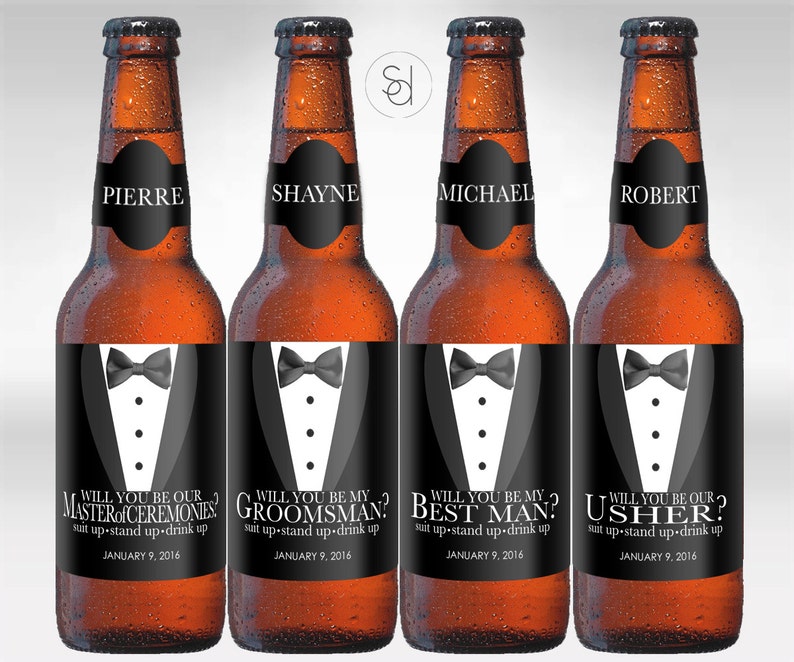 Will you be my Groomsman Best Man, Usher, or Master of Ceremonies Beer bottle labels Personalized Wedding Party bottle labels image 1