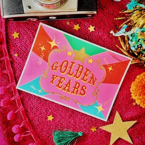 Golden Years Postcard, David Bowie Lyric A6 Print, Illustrated Music Art Quote Print, Gold Detailing, Pop Song Colorful Card, Fan Art