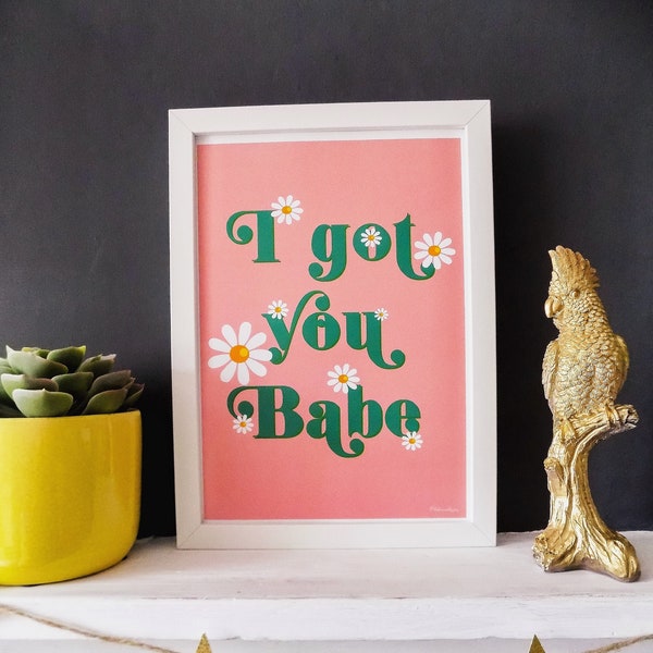 I Got You Babe Postcard, Sonny & Cher Lyric Print | Illustrated Music Art Quote| Lyrical Lockdown Colourful Card| Fan Song Wall Art