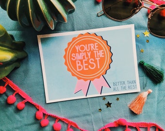You’re Simply the Best Postcard lyric, Tina Turner A6 Print, Illustrated Music Art Quote Print, Pop Song Colourful Card, Fan art club