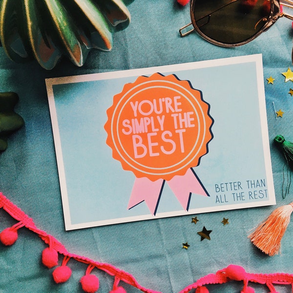 You’re Simply the Best Postcard lyric, Tina Turner A6 Print, Illustrated Music Art Quote Print, Pop Song Colourful Card, Fan art club