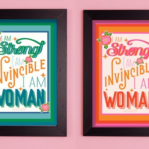 I Am Woman | Helen Reddy Lyric A5/ A4/ A3 Print | Illustrated Music Art Quote Print | Two Colour Options | Empowering Wall Art