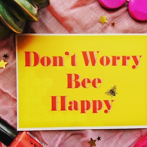 Don't Worry Be Happy Postcard, Bobby McFerrin Lyric A6 Print, Illustrated Music Art Quote, Lyrical Lockdown Colourful, Art Song Postcard