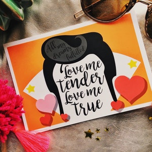 Love me Tender Postal lírica, Elvis A6 Print, Illustrated Music Art Quote Print, Pop Song Colorful Card, Fan art club