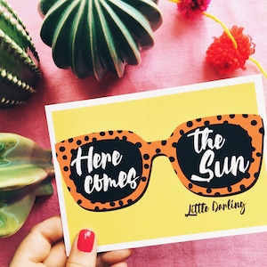Here Comes The Sun Postkarte, The Beatles Lyric A6 Druck, Illustriertes Musik Kunst Zitat Print, Pop Song Bunt Karte, Fan Art Song Postkarte