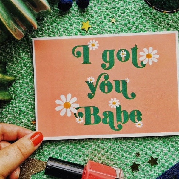 I Got You Babe Postcard, Sonny & Cher Lyric A6 Print, Illustrated Music Art Quote, Lyrical Lockdown Colourful Card, Fan Art Song Postcard