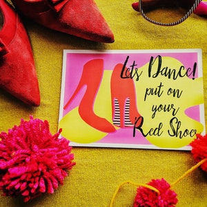 Let's Dance Postcard, David Bowie Lyric A6 Print, Illustrated Music Art Quote Print, Gold Detailing, Pop Song Colorful Card, Fan Art