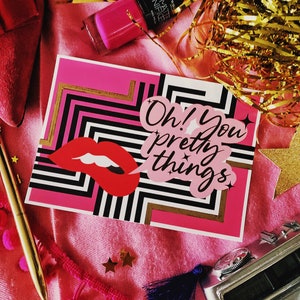 Oh! You Pretty Things Postcard, David Bowie Lyric A6 Print, Illustrated Music Art Quote, Gold Detailing, Pop Song Colorful Card, Fan Art