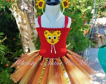 Daniel Tiger Tutu dress/Daniel Tiger Outfit/Daniel Tiger Costume/Daniel Tiger ears/Daniel Tiger Headband/Daniel Tiger/Tiger Dress/Tiger tutu