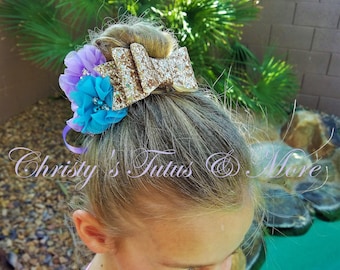 Floral Bun Wrap/Glitter Bow Bun Wrap/Bun Tie around/Flowers for bun/Ballet Bun Wrap/Glitter Bow/Ballet Bun Hairband/Ballet Hair Accessory