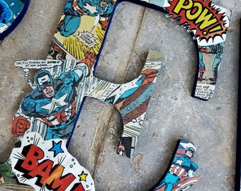 Decoupagede letters/aangepaste jongensnaam/Marvel Comics/DC Comics/Comic Book Decoupage/decoratieve letters/karakterletters/namen ontkoppeld