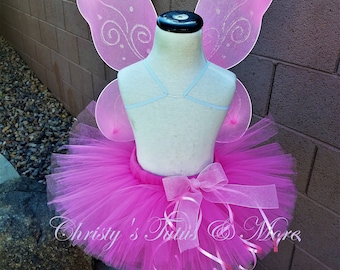 Pink butterfly or fairy costume tutu with wings for Halloween