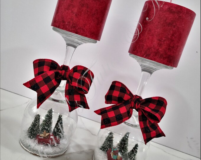 Wine Glass Candle Holder, Christmas Candle Holder, Christmas Decor