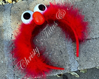 Red Monster, Red Monster Hair, Monster Headband, Monster accessory, Monster Costume, Monster Face, Monster, Red monster feathers, oval nose