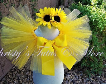 Sunflower Tutu Set/Sunflower Tutu outfit/Infant tutu/infant photo prop tutu/180 degree tutu/Tutu and Headband set/Tie on Tutu/Sunflowers