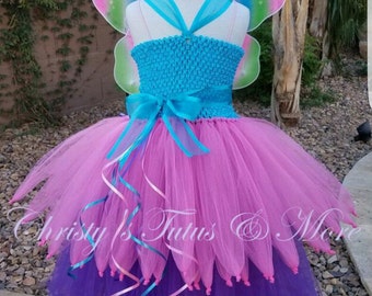 Butterfly or fairy tutu dress, pixie style with deluxe designed wings for Halloween