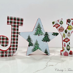 Estatua de letras de alegría, bloques de Navidad, decoración de Navidad, decoración de mesa, decoración de signos de alegría, letras de bloques de alegría, decoración de invierno, Navidad de madera