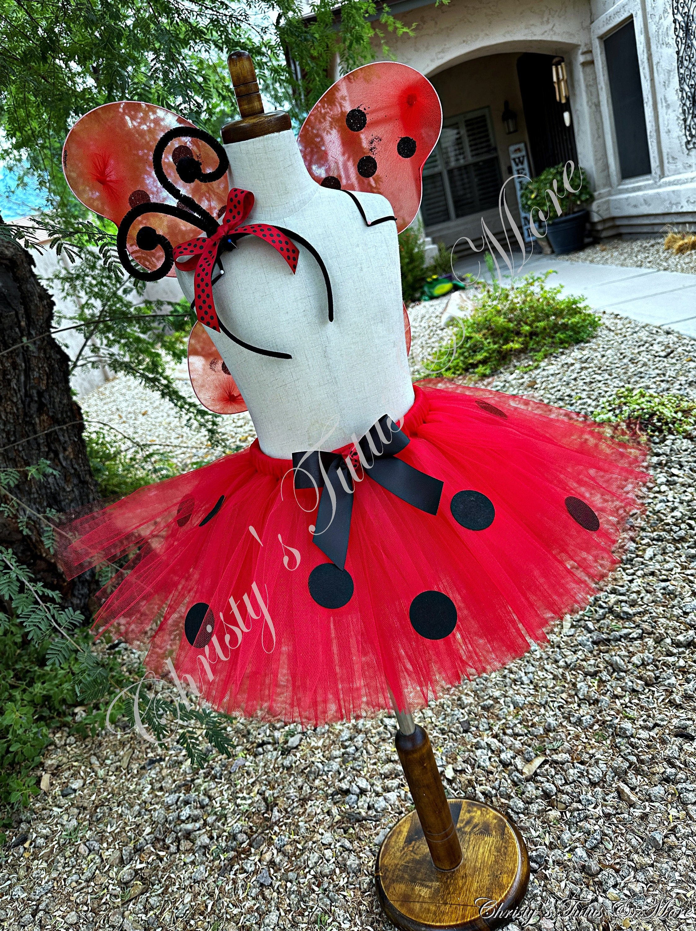 Girls Ladybug Costume - Complete Kids Costume Set with Polka Dot Tutu Skirt  & Antenna Headband