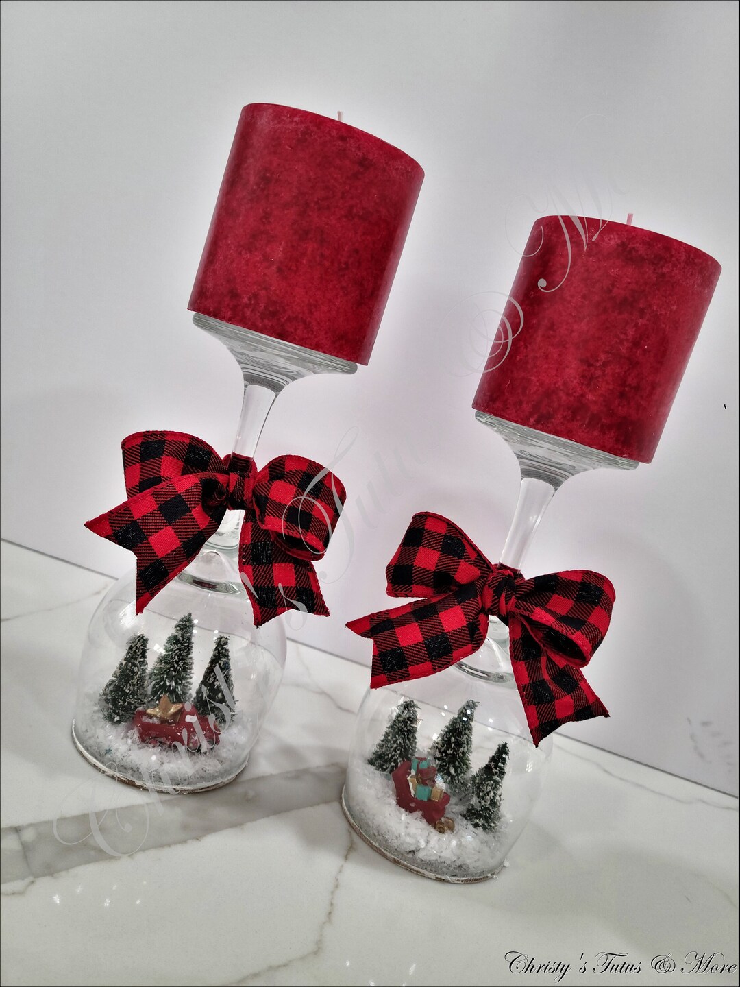 Wine Glass Candle Holder, Christmas Candle Holder, Christmas Decor