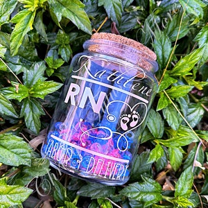 OB Nurse Jar, Labor and delivery jar, Baby tracker, RN gift, OB nurse gift, Baby collection jar, pink and blue beads, personalized gift, Md