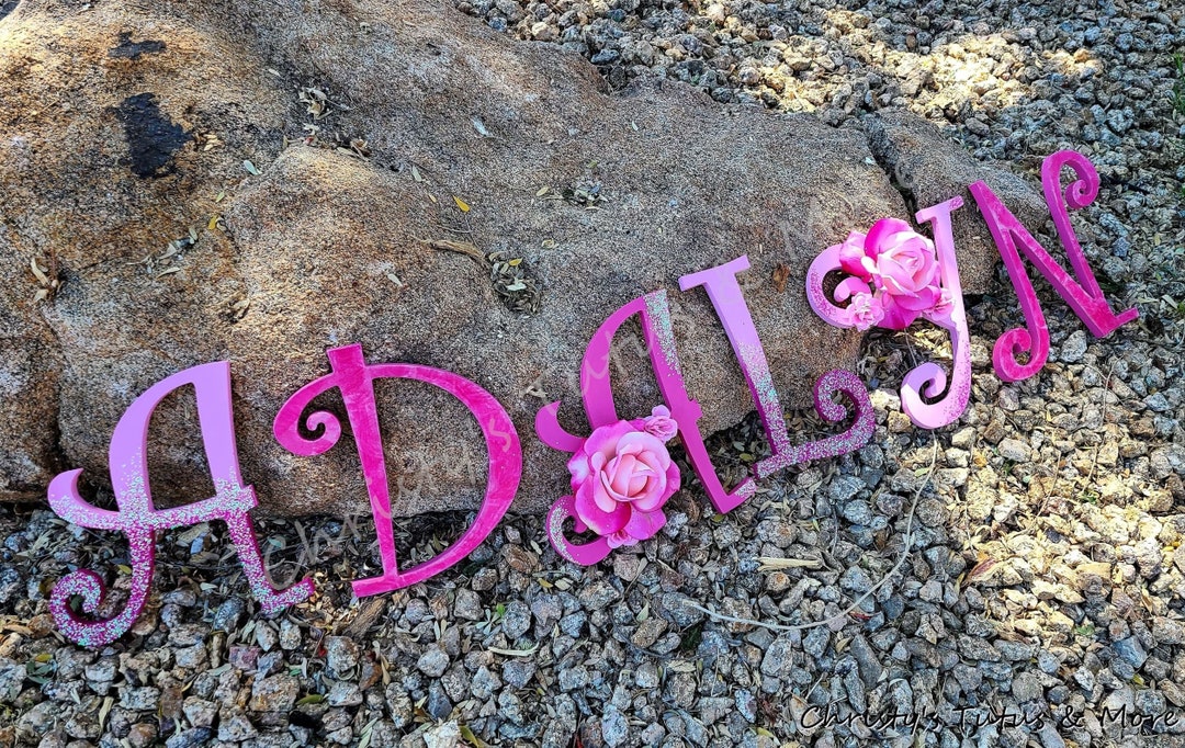 Custom Wooden Letters/decoupaged Letters/rose Themed Letters/pink Name ...