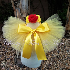 Yellow Tutu Set/Princess Tutu outfit/yellow tutu with rose/Infant tutu/infant photo prop tutu/Tie on Tutu/Princess/photo shoot tutu